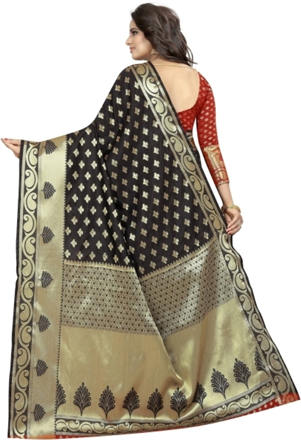 INDIAN BEAUTIFUL Self Design Banarasi Poly Silk Saree - Black Red, Sidhu Collection 