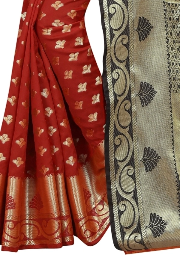 INDIAN BEAUTIFUL Self Design Banarasi Poly Silk Saree - Black Red, Sidhu Collection 