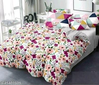 ALIDERHOM™ 240 TC FLOWER Printed heavy GlaceCotton Double Bedsheet with 2 Matching Pillow Covers (SS45403105)  - Pink, Sidhu Collection 