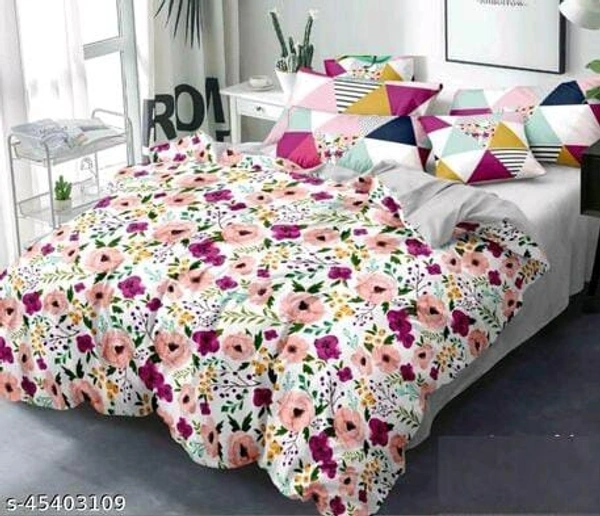 ALIDERHOM™ 240 TC FLOWER Printed heavy GlaceCotton Double Bedsheet with 2 Matching Pillow Covers (SS45403105)  - Pink, Sidhu Collection 