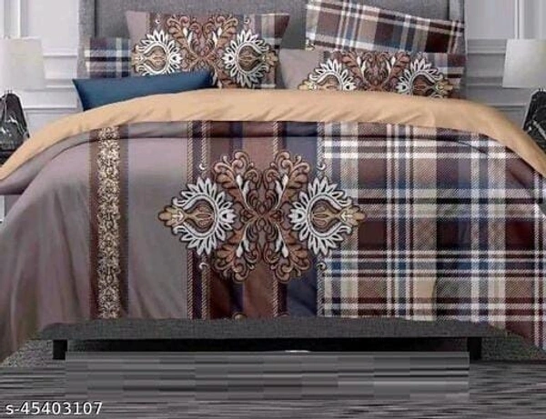 ALIDERHOM™ 240 TC FLOWER Printed heavy GlaceCotton Double Bedsheet with 2 Matching Pillow Covers (SS45403105)  - Sidhu Collection , Brown
