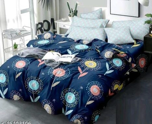 ALIDERHOM™ 240 TC FLOWER Printed heavy GlaceCotton Double Bedsheet with 2 Matching Pillow Covers (SS45403105)  - Blue 2, Sidhu Collection 
