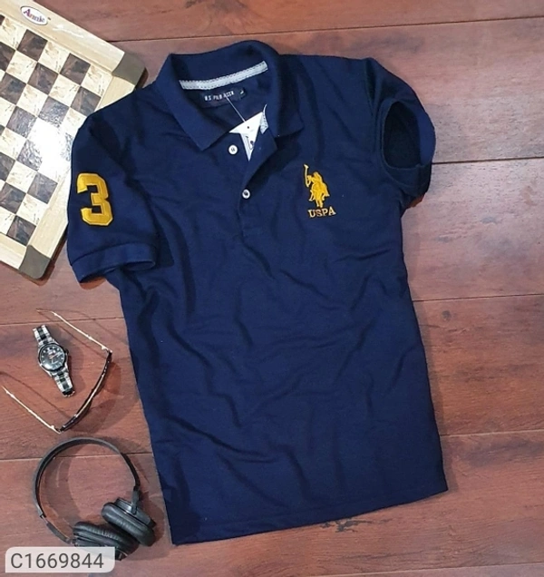  Cotton Solid Half Sleeves Polo T-Shirts (SC1669840)  - Blue , L, Sidhu Collection 