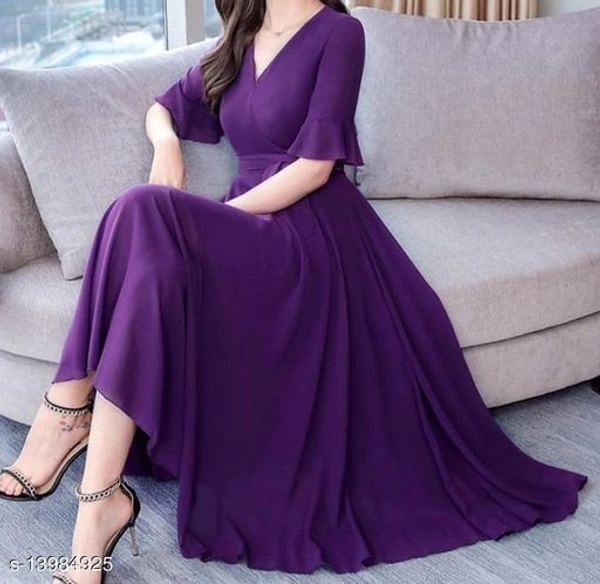 Womens  V-Neck Dress  (SS13984925)  - S, Sidhu Collection , Purple 
