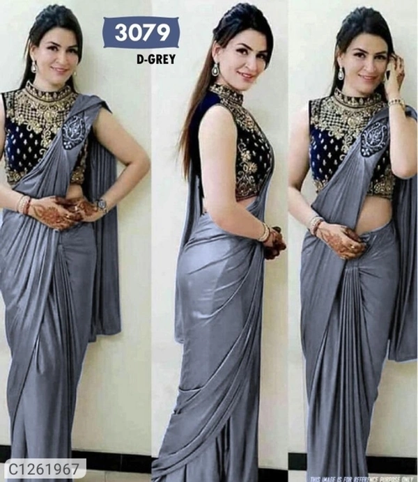 Gorgeous Satin Silk Solid Sarees With Embroidered Blouse(SC1261967)  - Sidhu Collection 