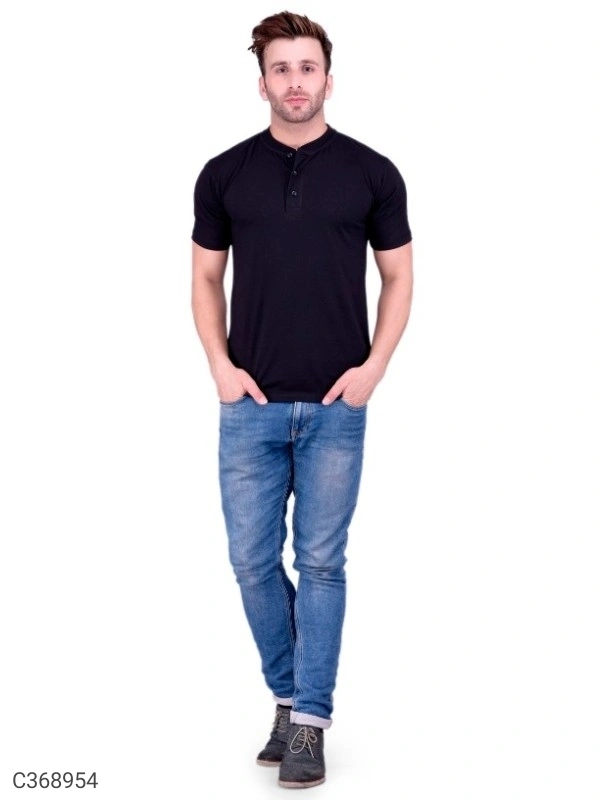Men's Plain T-Shirt (SC368952)  - Black , S, Sidhu Collection 