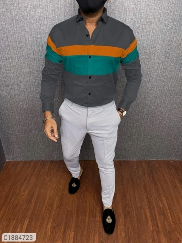 Cotton Blend Color Block Full Sleeves Slim Fit Casual Shirt (SC1884725)  - Grey , XL , Sidhu Collection 