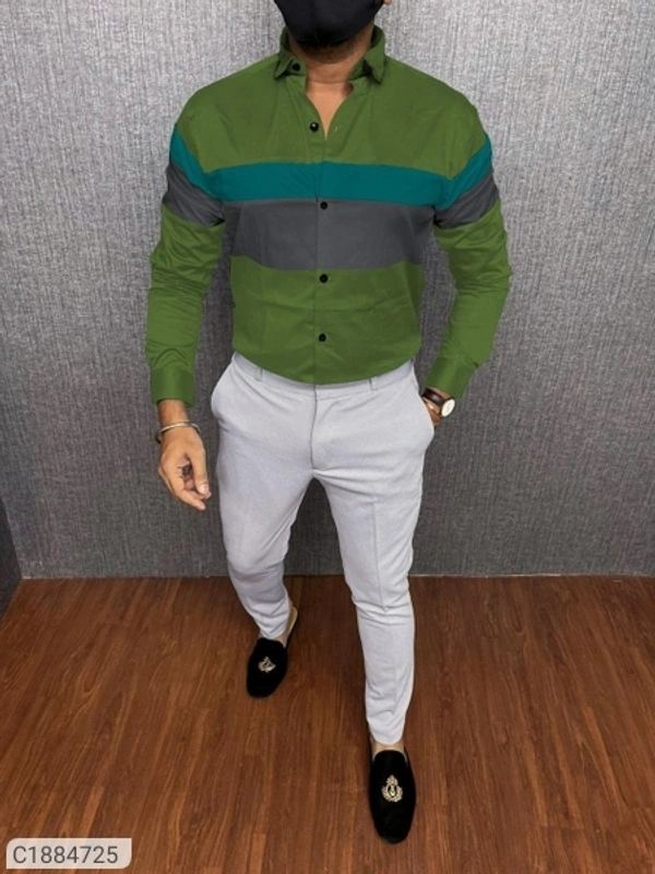 Cotton Blend Color Block Full Sleeves Slim Fit Casual Shirt (SC1884725)  - Green , XL , Sidhu Collection 