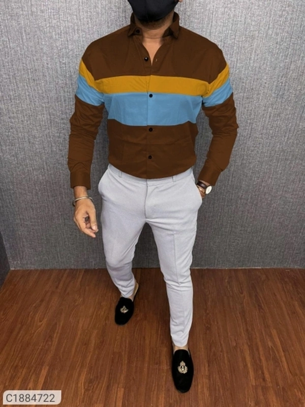 Cotton Blend Color Block Full Sleeves Slim Fit Casual Shirt (SC1884725)  - Maroon, L, Sidhu Collection 