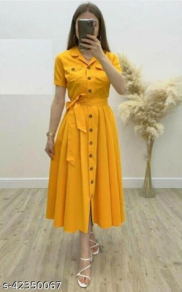 Women's Solid Heavy Rayon Dress (SS42350067)  - Yellow , L, Sidhu Collection 