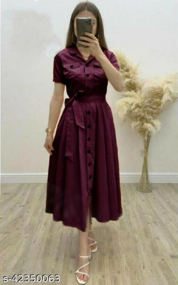 Women's Solid Heavy Rayon Dress (SS42350067)  - M, Sidhu Collection , Wine