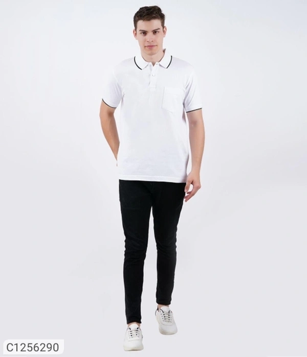 Tom Scott Cotton Solid Half Sleeves Polo T-Shirt(SC1256294)  - White, XL , Sidhu Collection 