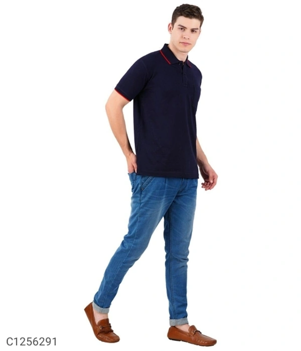Tom Scott Cotton Solid Half Sleeves Polo T-Shirt(SC1256294)  - Navy Blue , XXL , Sidhu Collection 