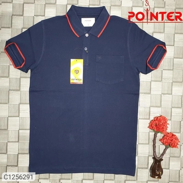 Tom Scott Cotton Solid Half Sleeves Polo T-Shirt(SC1256294)  - Navy Blue , M, Sidhu Collection 