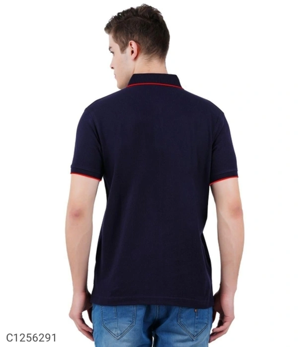 Tom Scott Cotton Solid Half Sleeves Polo T-Shirt(SC1256294)  - Navy Blue , L, Sidhu Collection 