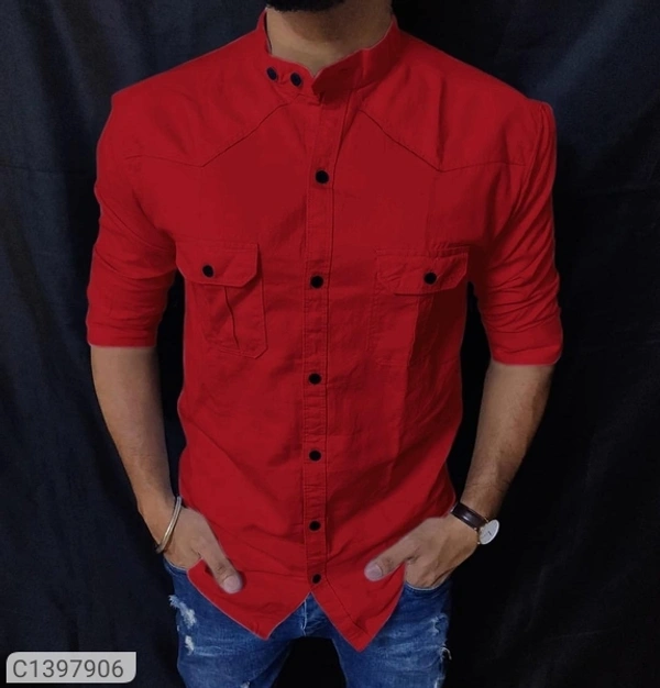 Tom Scott Cotton Blend Full Sleeves Solid Slim Fit Shirt (SC1397906)  - Red, M, Sidhu Collection 