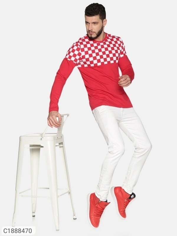  Urgear Cotton Color Block Full SleevesRound Neck T-Shirt Men's (SC1888470)  - Red, S, Sidhu Collection 