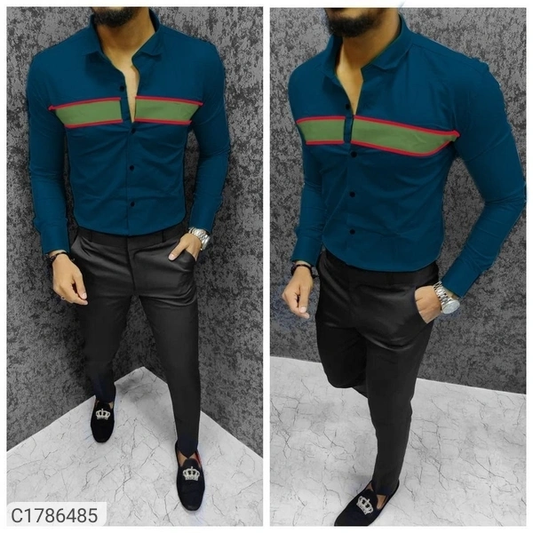 Cotton Broad Stripes Full Sleeves Slim Fit Casual Shirts (SC1786485)  - L, Sidhu Collection 