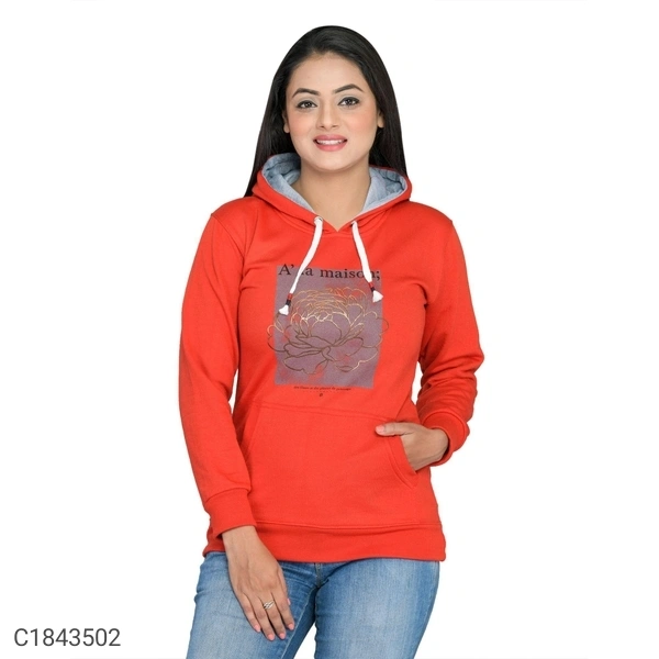  Women's Cotton Blend Printed Winter Hoodies (SC1843503)  - Red, S, Sidhu Collection 