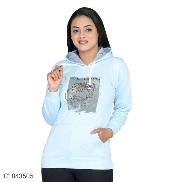  Women's Cotton Blend Printed Winter Hoodies (SC1843503)  - Sky , M, Sidhu Collection 