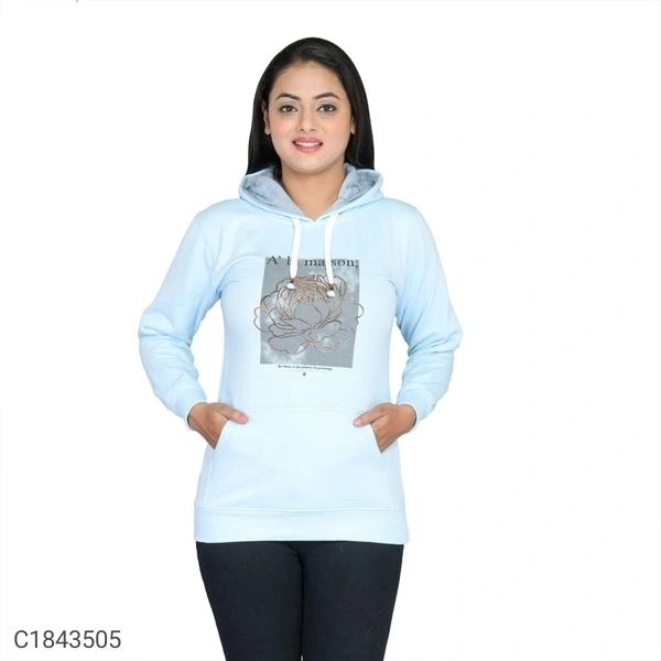  Women's Cotton Blend Printed Winter Hoodies (SC1843503)  - Sky , M, Sidhu Collection 