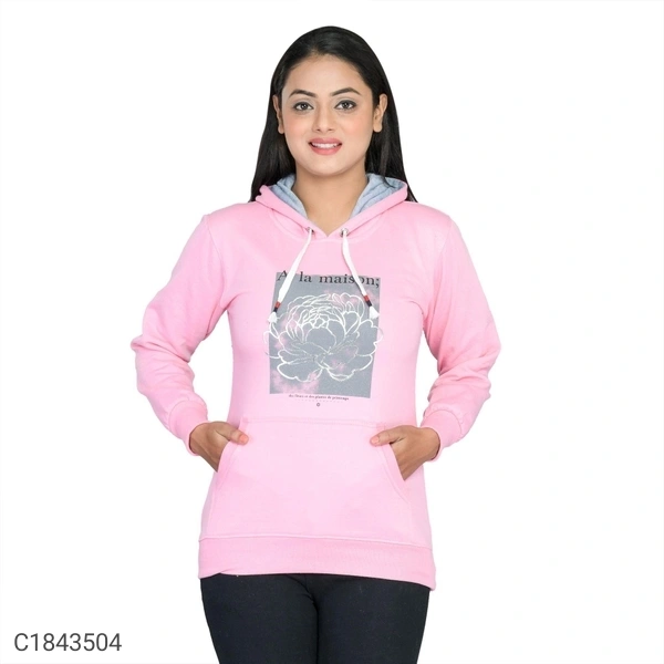  Women's Cotton Blend Printed Winter Hoodies (SC1843503)  - Pink, XL , Sidhu Collection 