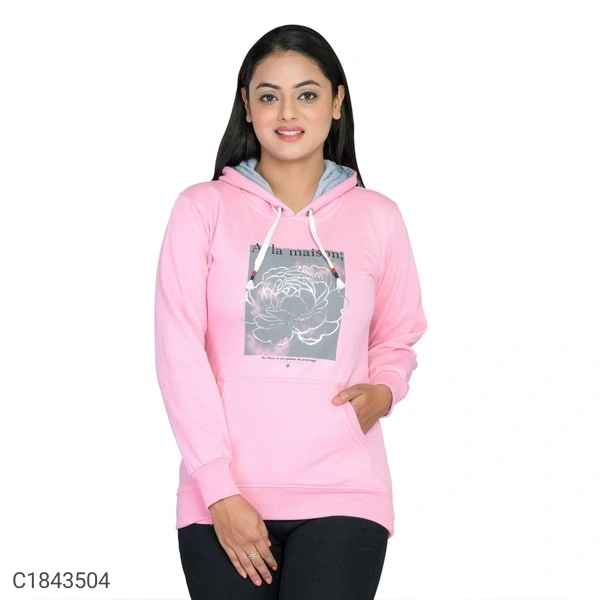  Women's Cotton Blend Printed Winter Hoodies (SC1843503)  - Pink, XL , Sidhu Collection 