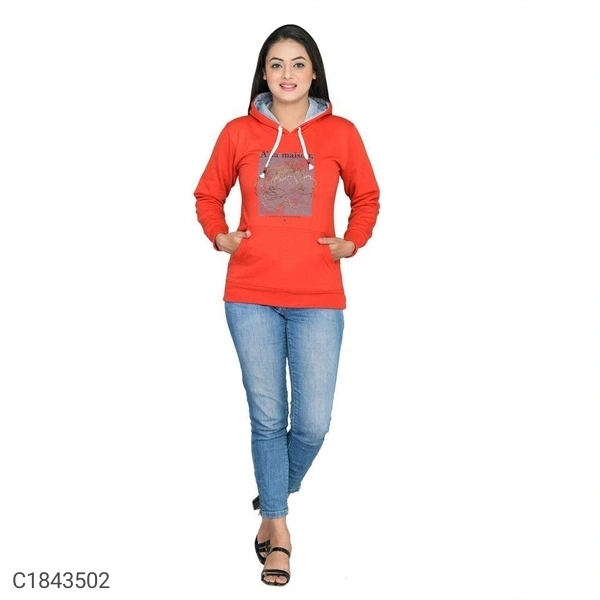  Women's Cotton Blend Printed Winter Hoodies (SC1843503)  - Red, S, Sidhu Collection 
