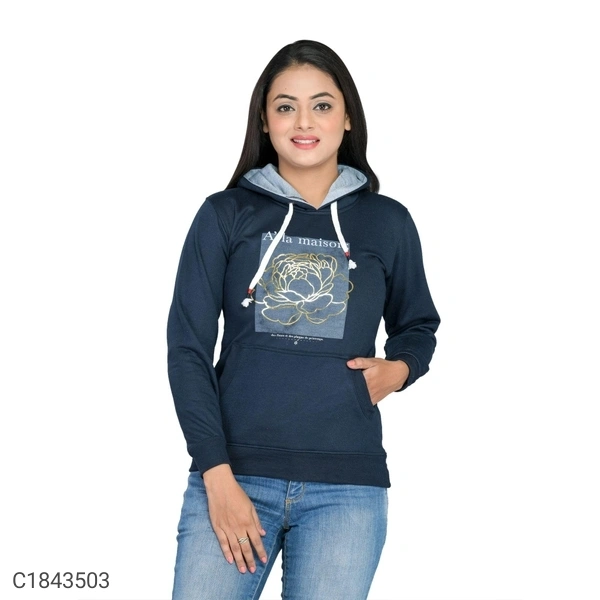  Women's Cotton Blend Printed Winter Hoodies (SC1843503)  - Navy Blue , S, Sidhu Collection 