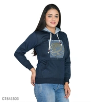  Women's Cotton Blend Printed Winter Hoodies (SC1843503)  - Navy Blue , S, Sidhu Collection 