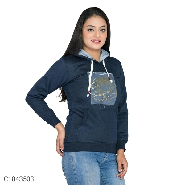  Women's Cotton Blend Printed Winter Hoodies (SC1843503)  - Navy Blue , S, Sidhu Collection 