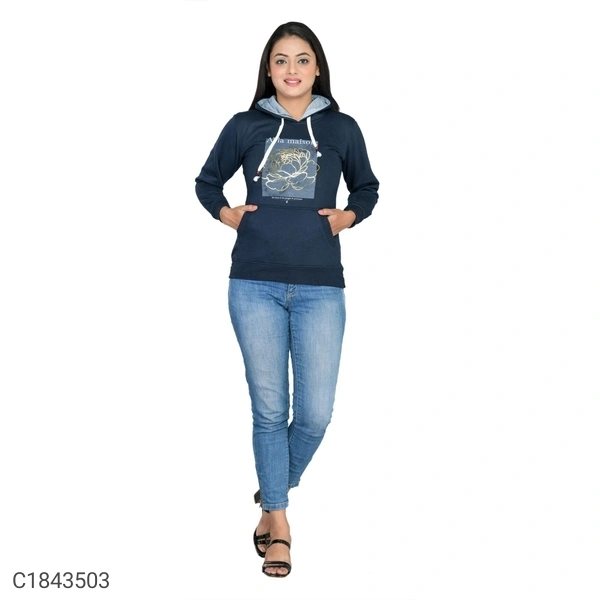  Women's Cotton Blend Printed Winter Hoodies (SC1843503)  - Navy Blue, M, Sidhu Collection 