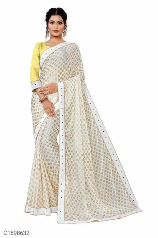 Latest Foil Print Lycra Silk Saree With Lace (SC1898632)  - White , Sidhu Collection 