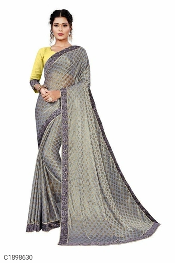 Latest Foil Print Lycra Silk Saree With Lace (SC1898632)  - White , Sidhu Collection 