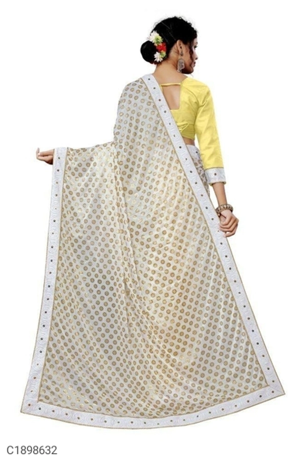 Latest Foil Print Lycra Silk Saree With Lace (SC1898632)  - White , Sidhu Collection 