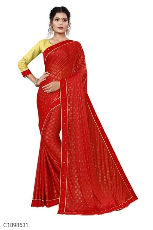 Latest Foil Print Lycra Silk Saree With Lace (SC1898632)  - Red, Sidhu Collection 