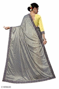 Latest Foil Print Lycra Silk Saree With Lace (SC1898632)  - Grey, Sidhu Collection 
