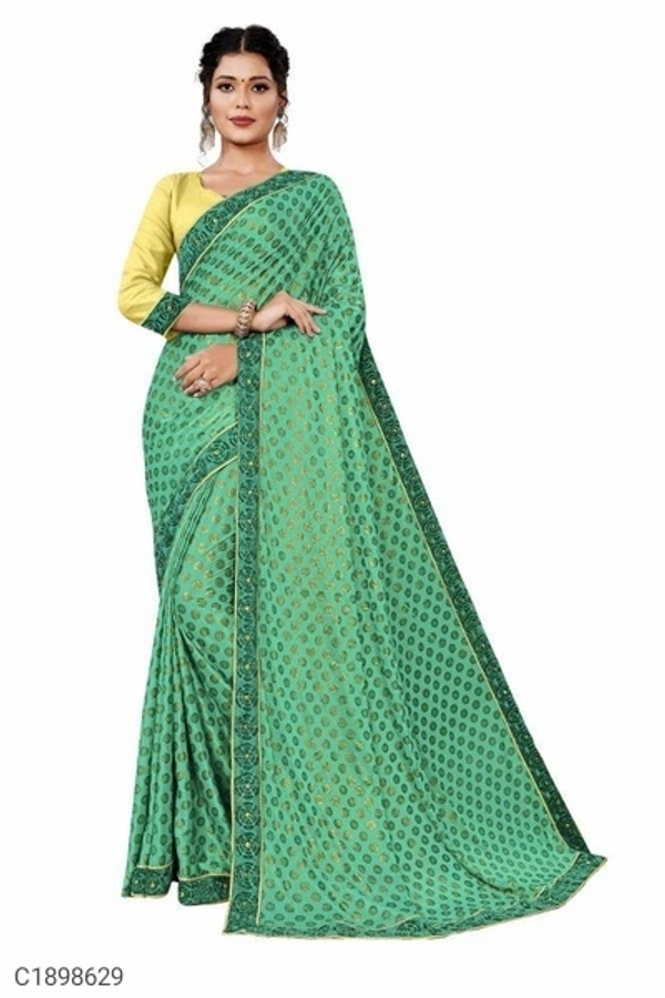 Latest Foil Print Lycra Silk Saree With Lace (SC1898632)  - Green, Sidhu Collection 