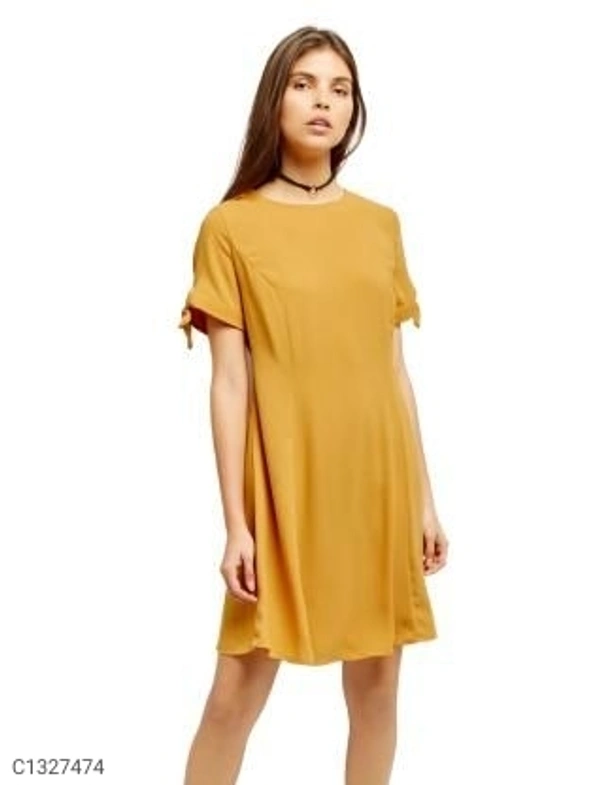  Verve Studio Crepe Solid Short Dress (SC1327476)  - Yellow , L, Sidhu Collection 