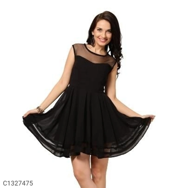  Verve Studio Crepe Solid Short Dress (SC1327476)  - Black , M, Sidhu Collection 
