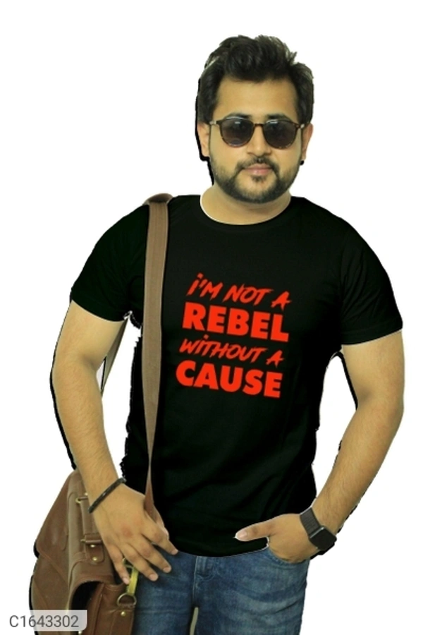  Cotton Blend Printed Half Sleeves T-Shirt (SC1643302)  - Black , M, Sidhu Collection 