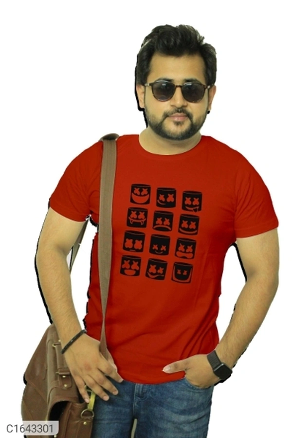  Cotton Blend Printed Half Sleeves T-Shirt (SC1643302)  - Red, M, Sidhu Collection 