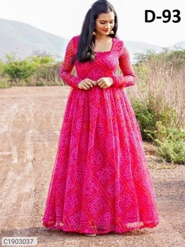  Latest Printed Georgette Floor Length Kurti (SC1903037)  - Pink, XL , Sidhu Collection 