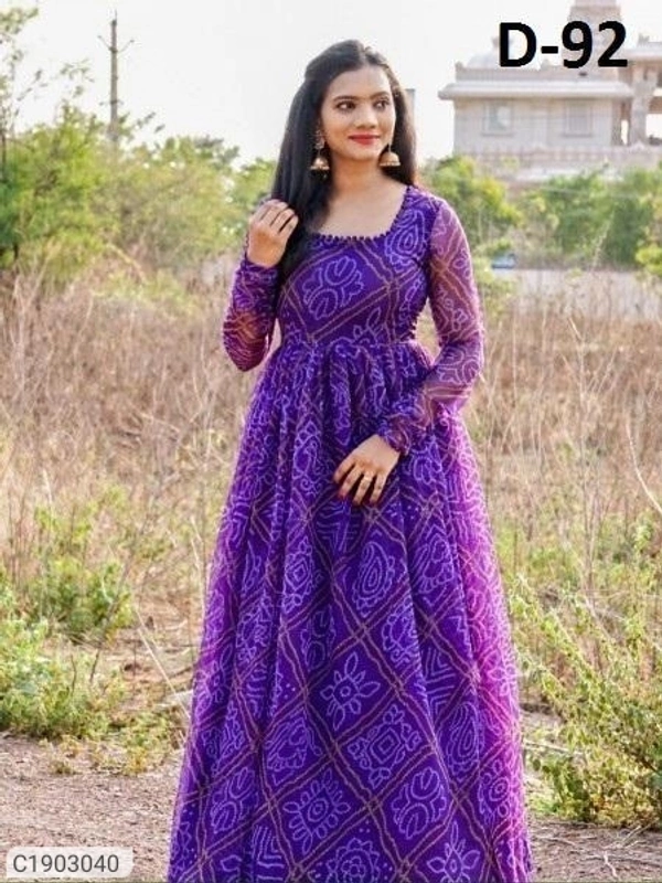  Latest Printed Georgette Floor Length Kurti (SC1903037)  - Violet, S, Sidhu Collection 