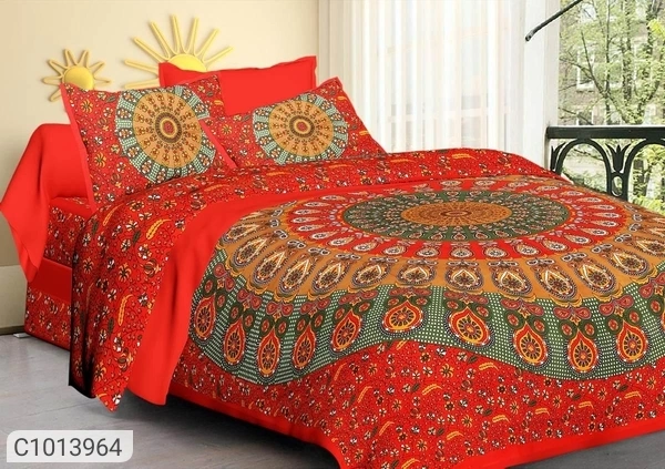  Jaipuri Printed Cotton Double Bedsheets (SC1013963)  - Red, Sidhu Collection 