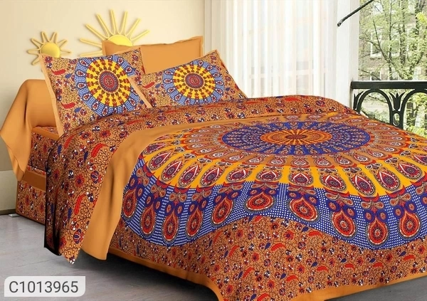  Jaipuri Printed Cotton Double Bedsheets (SC1013963)  - Brown, Sidhu Collection 