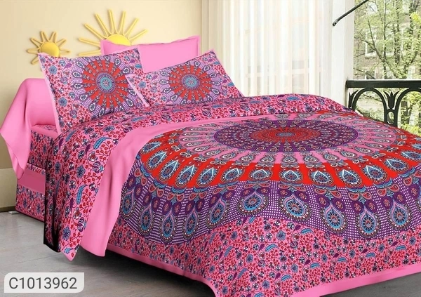  Jaipuri Printed Cotton Double Bedsheets (SC1013963)  - Pink, Sidhu Collection 