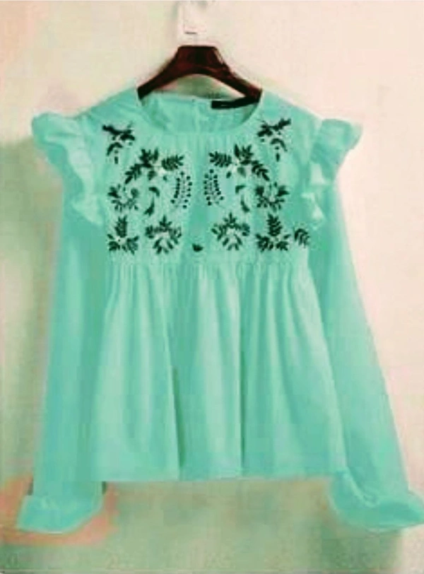 Womens Rayon emboridery top (SCS47228178)  - Green, L, Sidhu Collection 