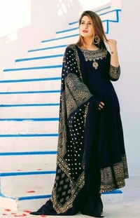 Women Printed Rayon Anarkali With Dupatta (SCS42458536) - M, Sidhu Collection 