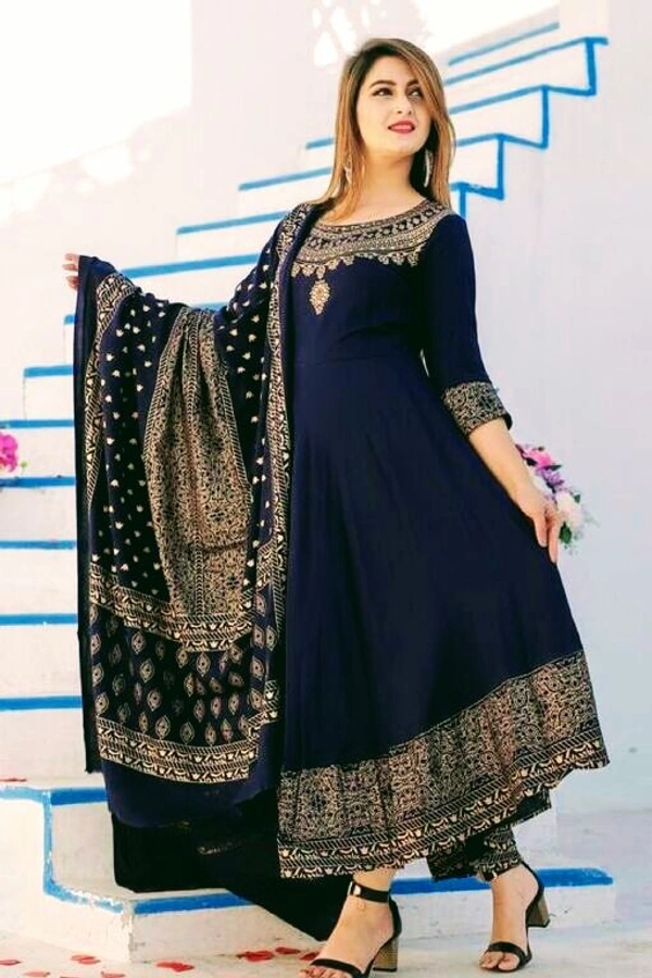 Women Printed Rayon Anarkali With Dupatta (SCS42458536) - XL , Sidhu Collection 